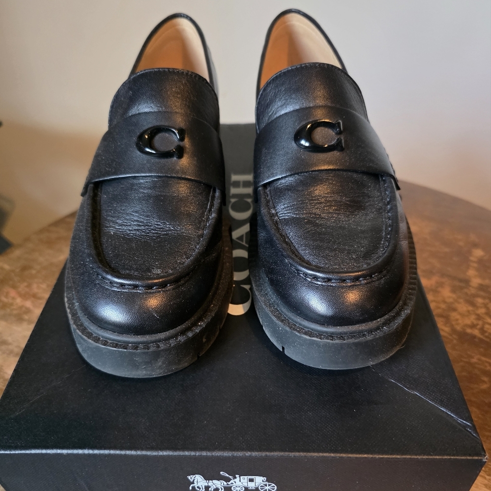 Coach Black Leather Slip-On Loafers